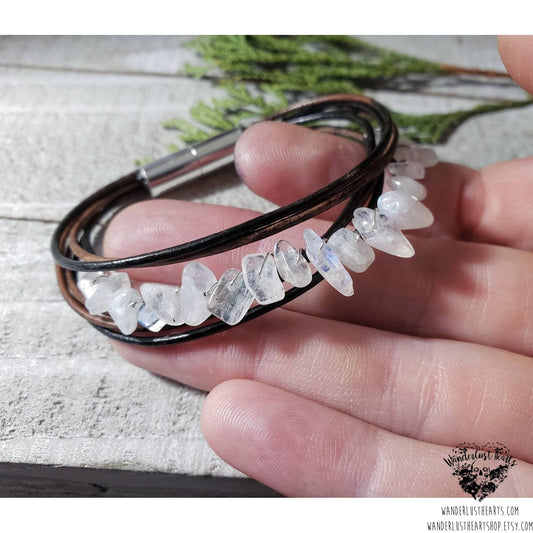 Moonstone leather bracelet