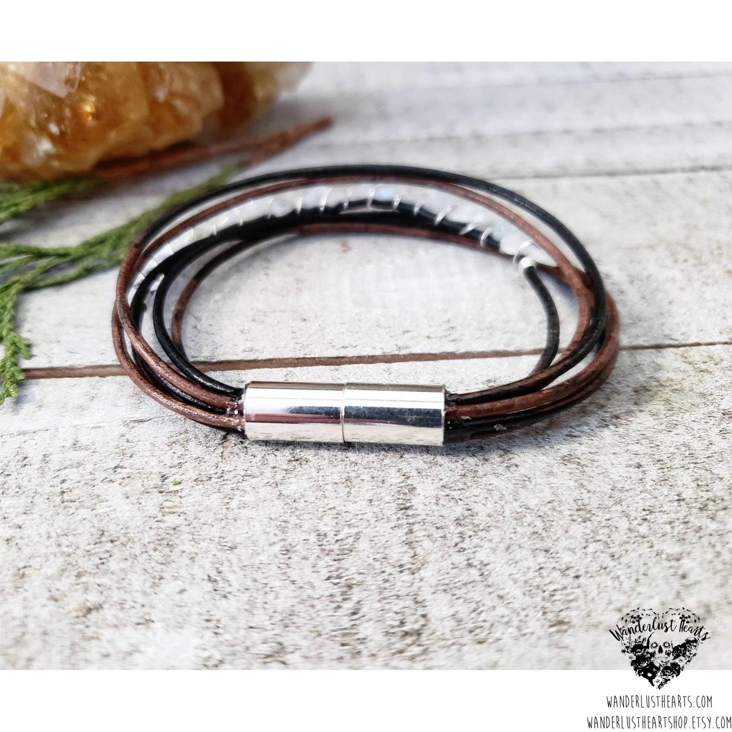 Moonstone leather bracelet