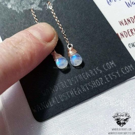 Moonstone rose gold threader earrings-Wanderlust Hearts