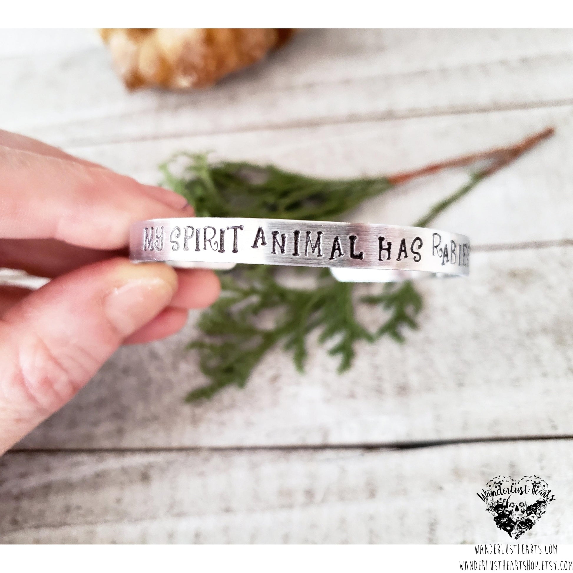 My spirit animal has rabies cuff bracelet-Wanderlust Hearts