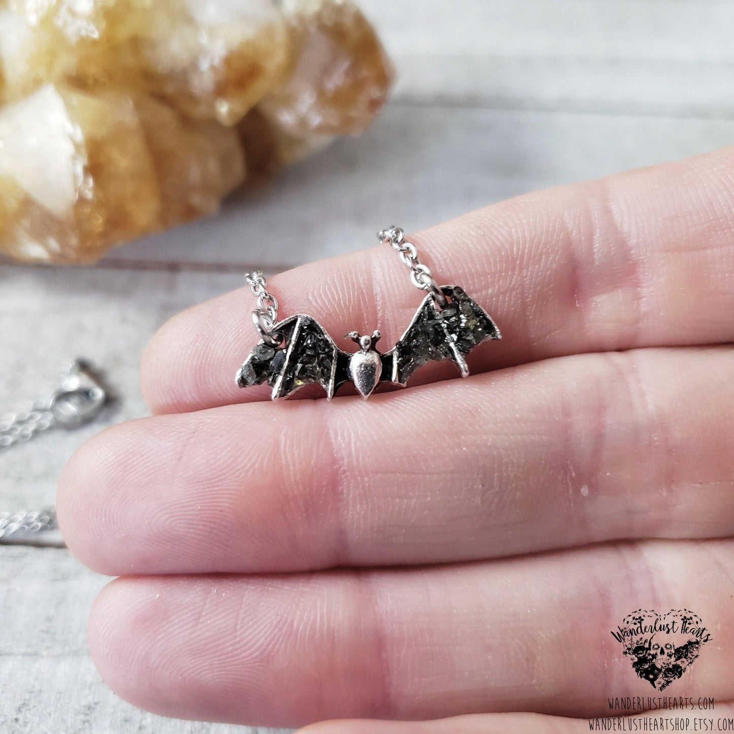 Obsidian Bat necklace-Wanderlust Hearts