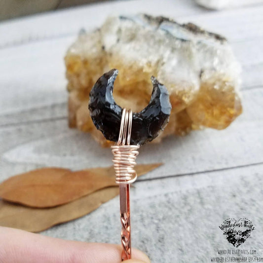 Obsidian moon hair pin-Wanderlust Hearts