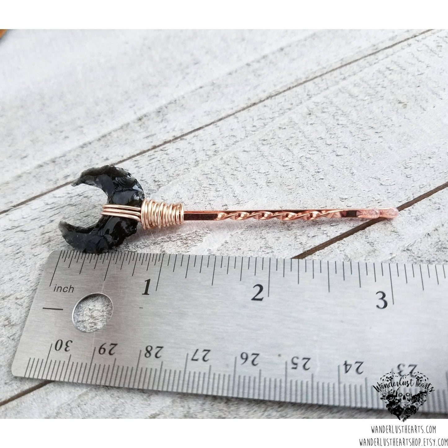 Obsidian moon hair pin-Wanderlust Hearts