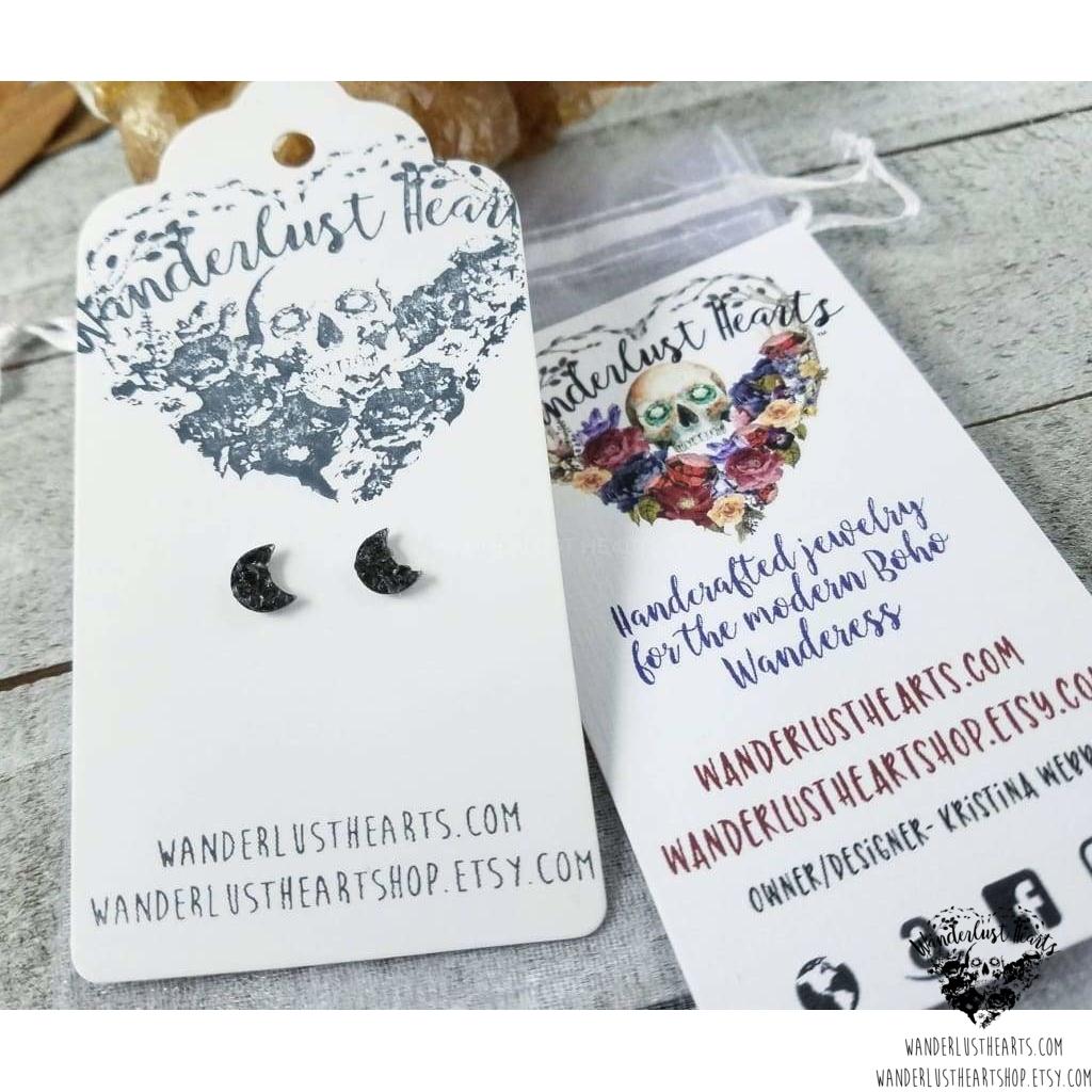 Obsidian moon stud earrings-Wanderlust Hearts