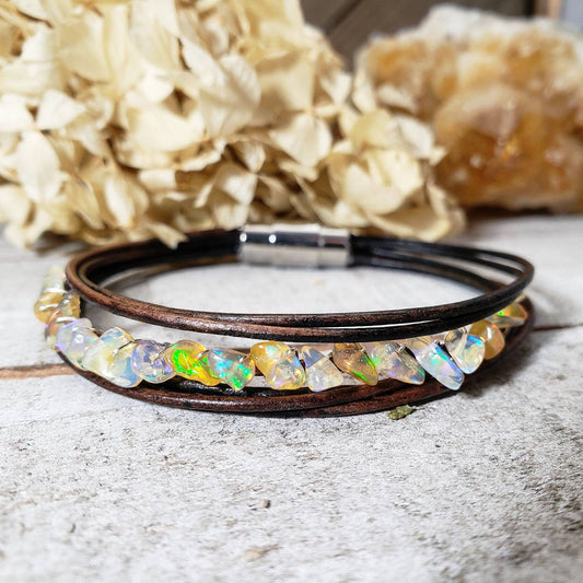 Opal leather bracelet