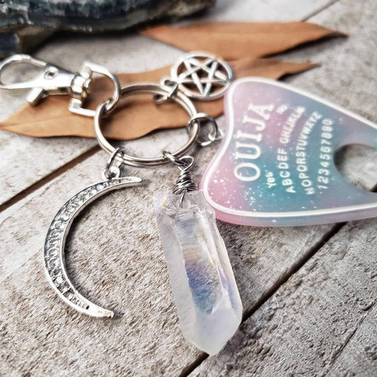 Ouija planchette quartz keychain
