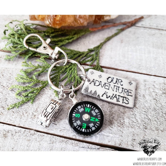 Our Adventure awaits keychain-Wanderlust Hearts