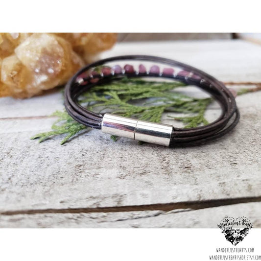 Pink Tourmaline leather bracelet-Wanderlust Hearts