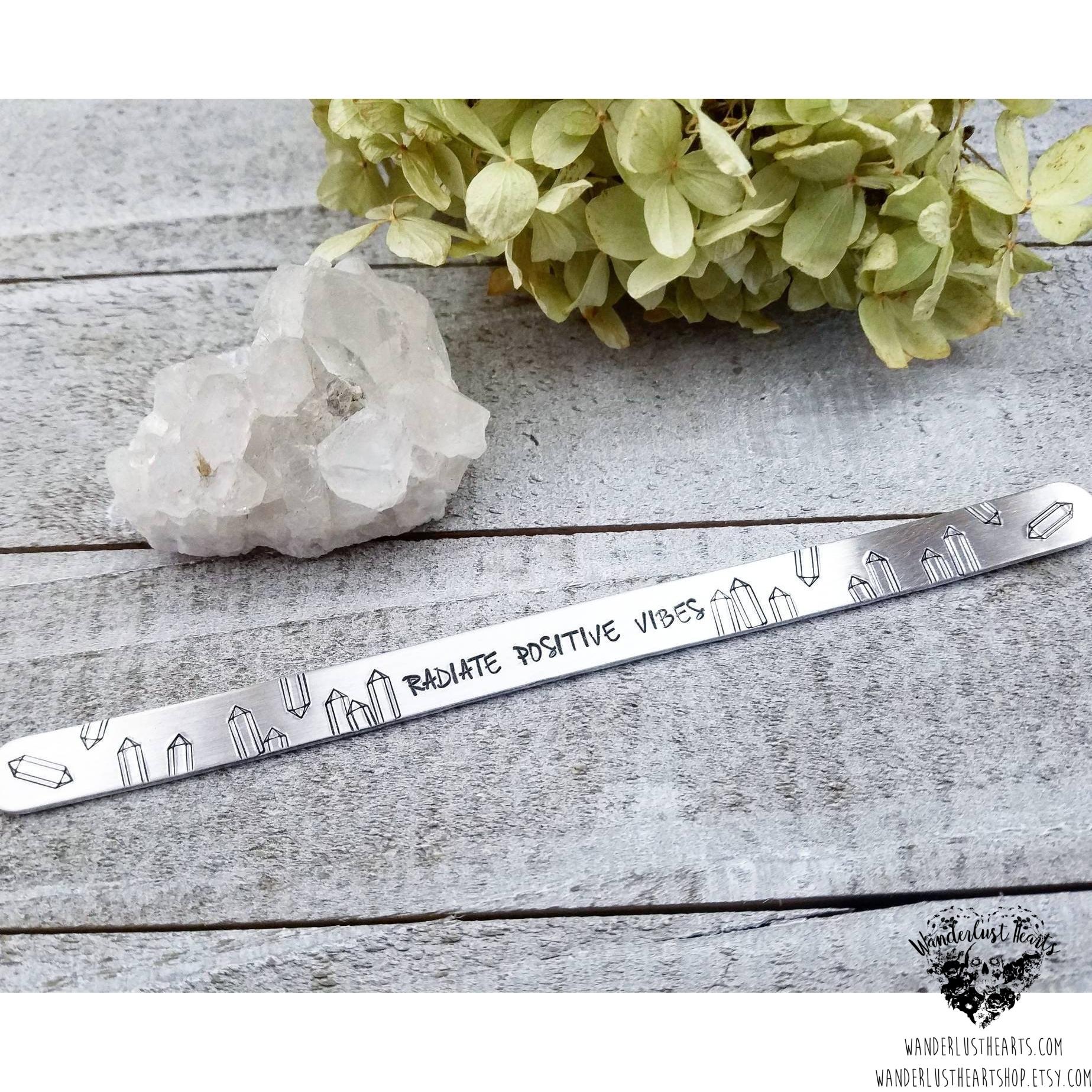 Radiate positive vibes stamped cuff bracelet-Wanderlust Hearts