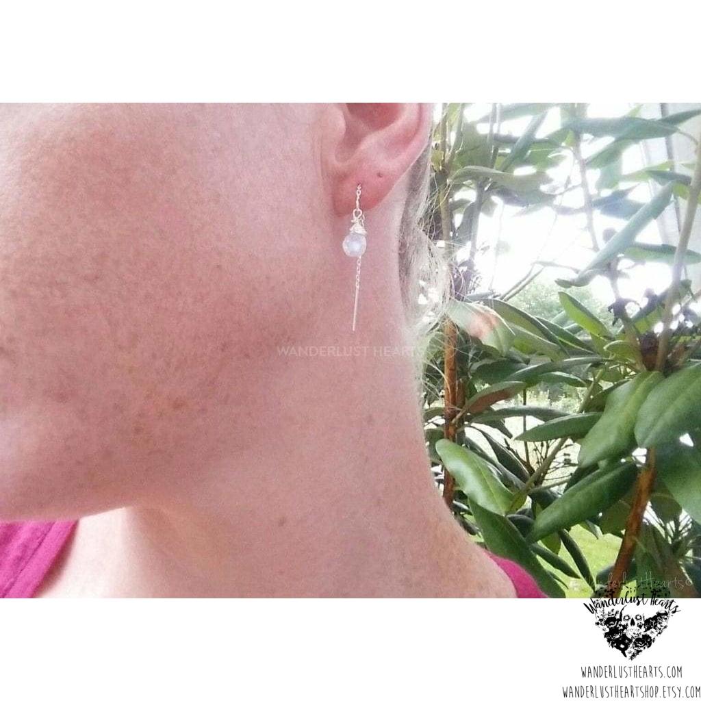 Rainbow moonstone threader earrings | .925 Sterling silver-Wanderlust Hearts