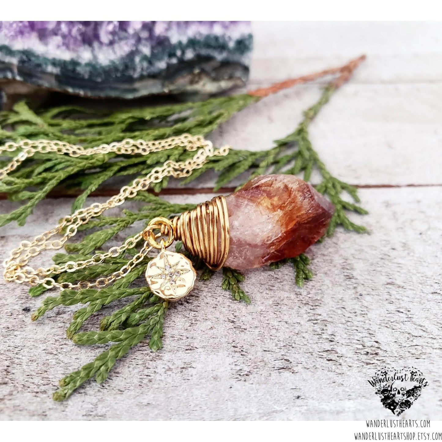 Raw Citrine necklace | North star charm-Wanderlust Hearts