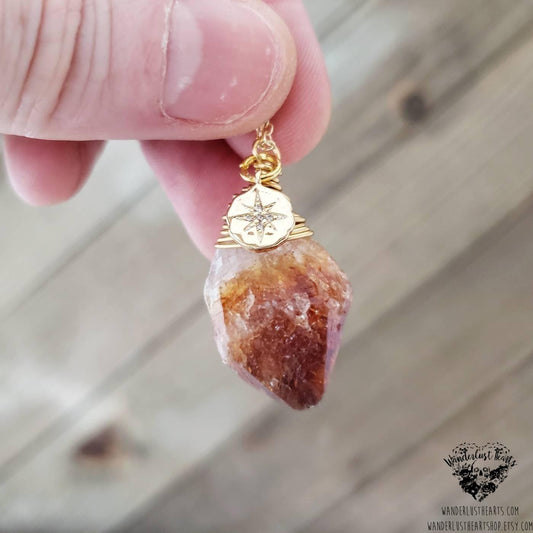 Raw Citrine necklace | North star charm-Wanderlust Hearts