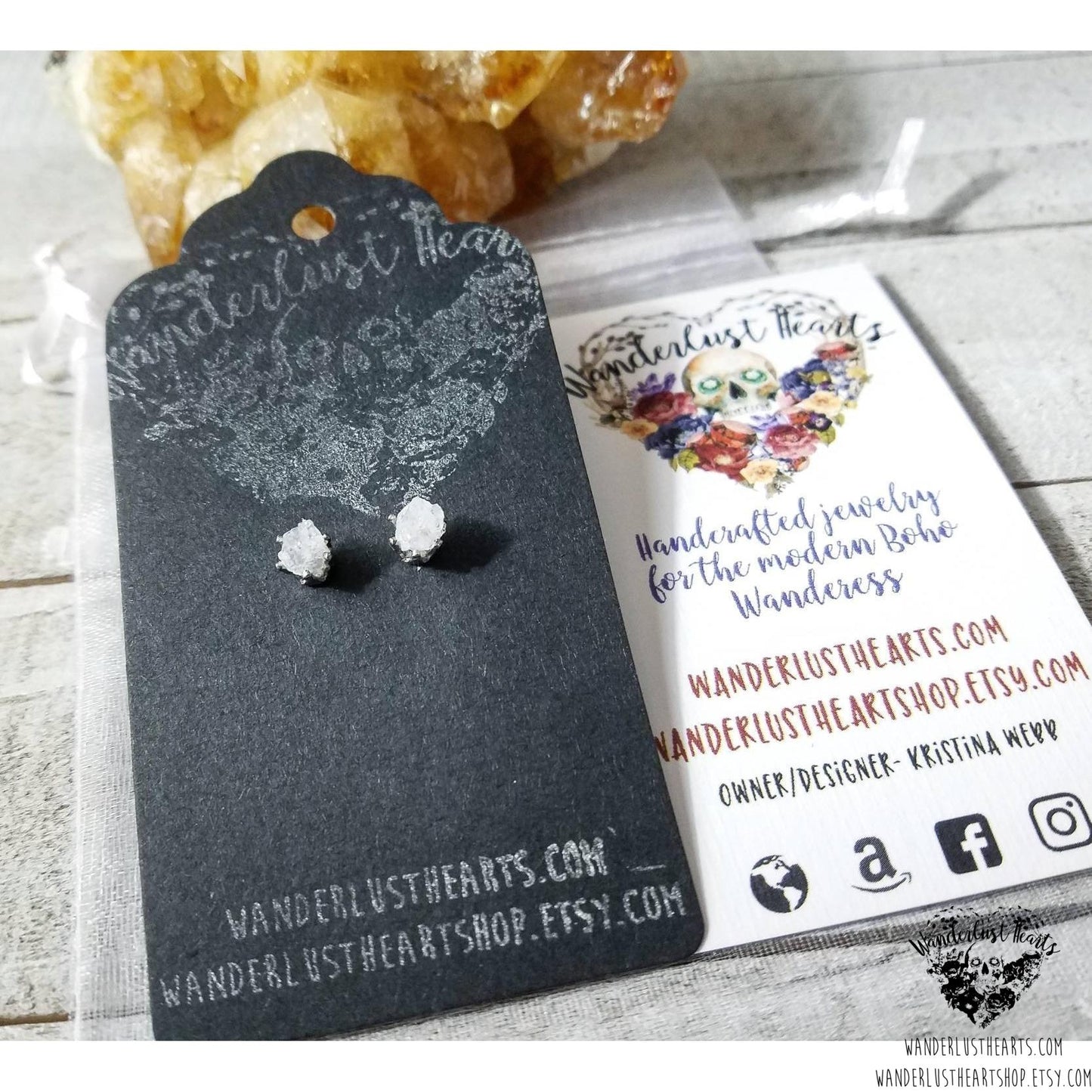 Raw Druzy crystal stud earrings-Wanderlust Hearts