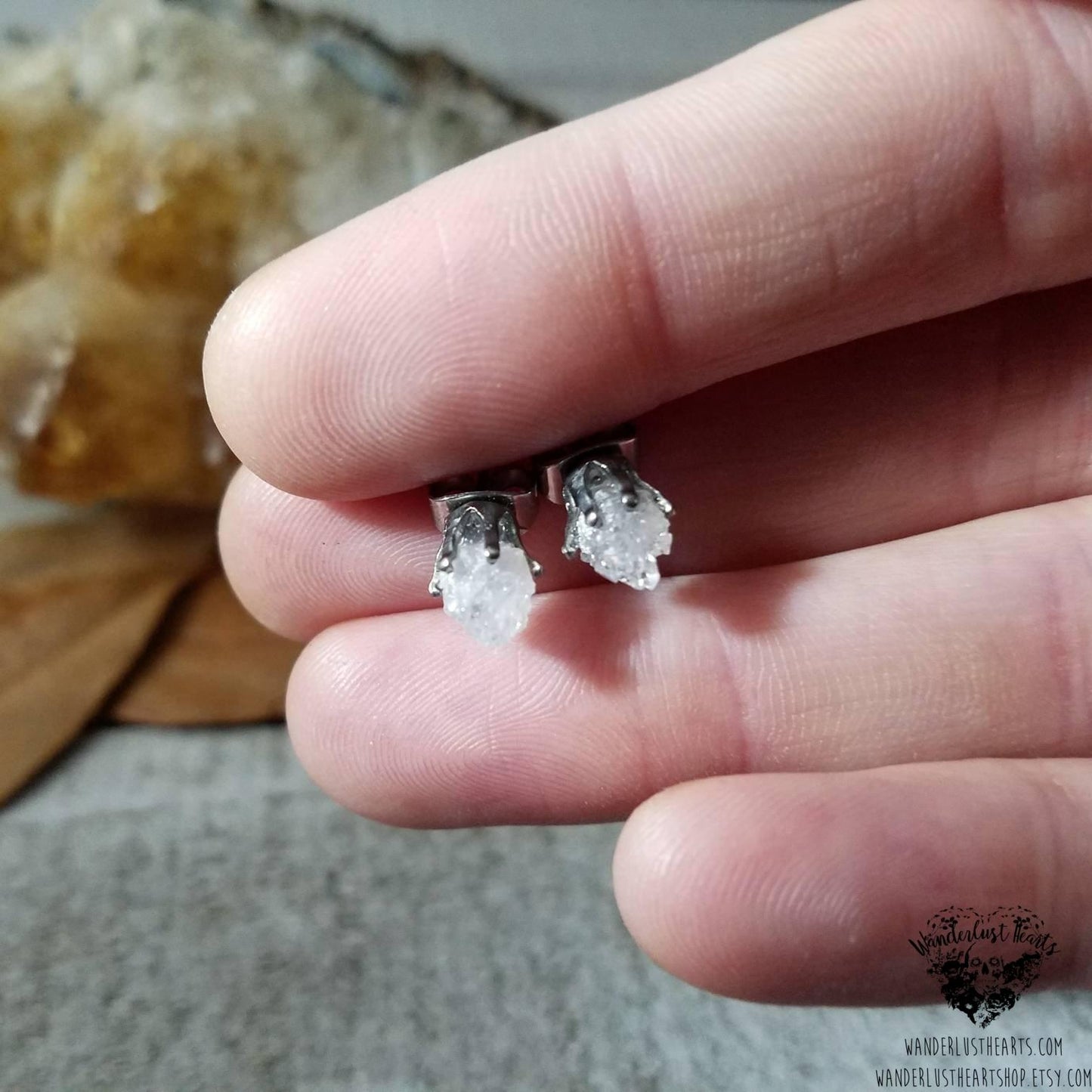Raw Druzy crystal stud earrings-Wanderlust Hearts