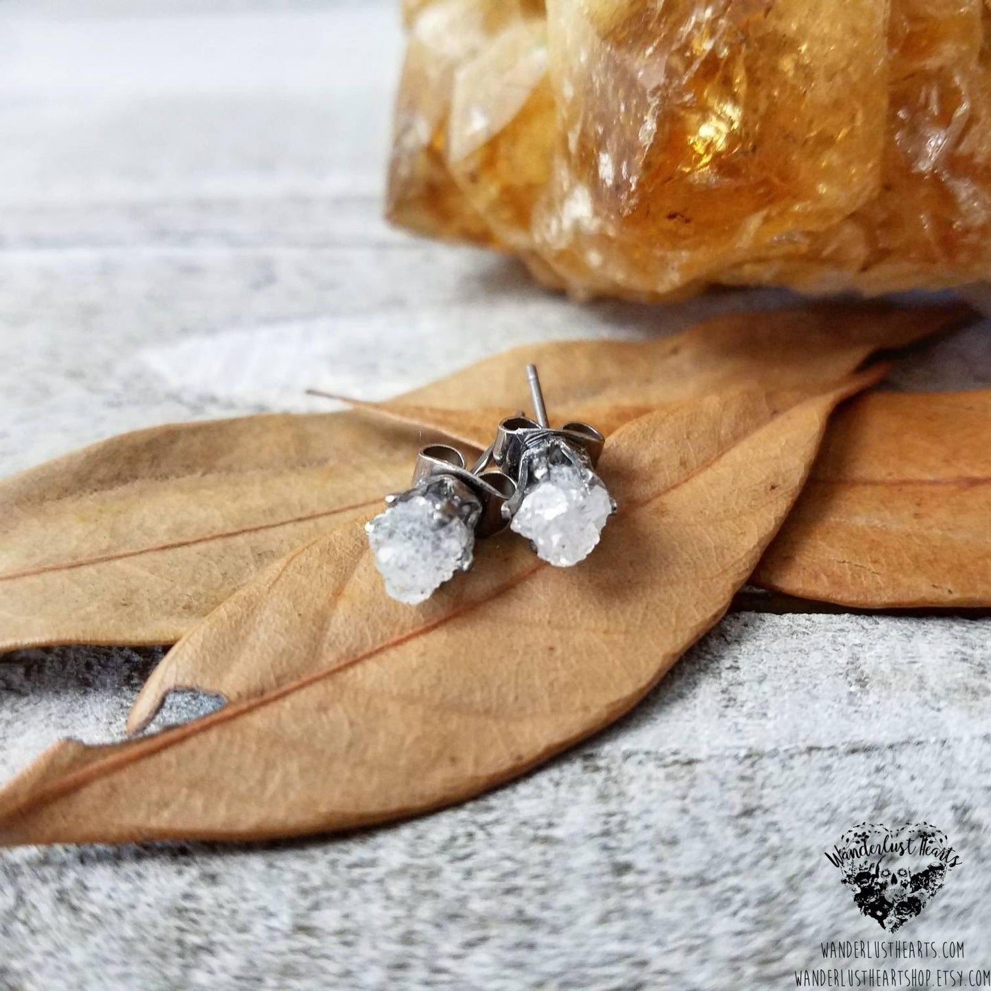 Raw Druzy crystal stud earrings-Wanderlust Hearts