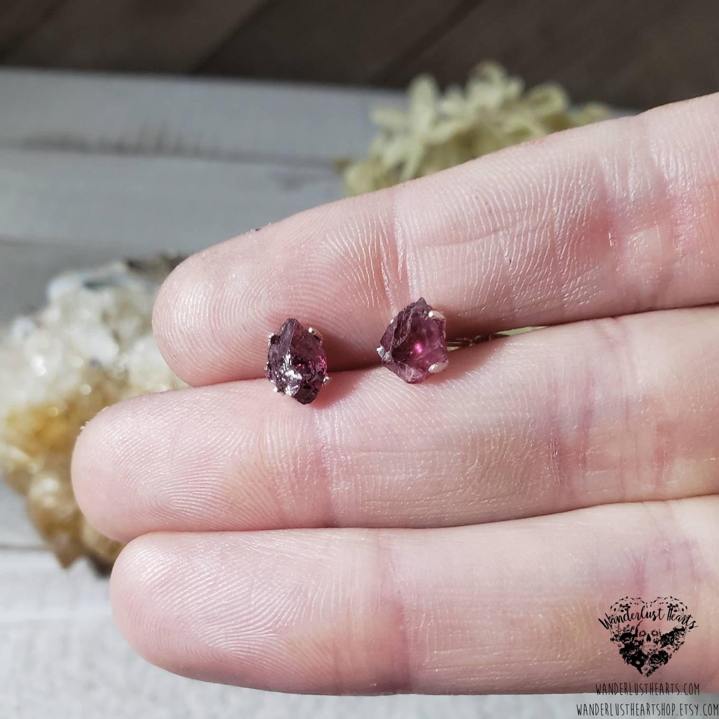 Raw Garnet stud earrings-Wanderlust Hearts