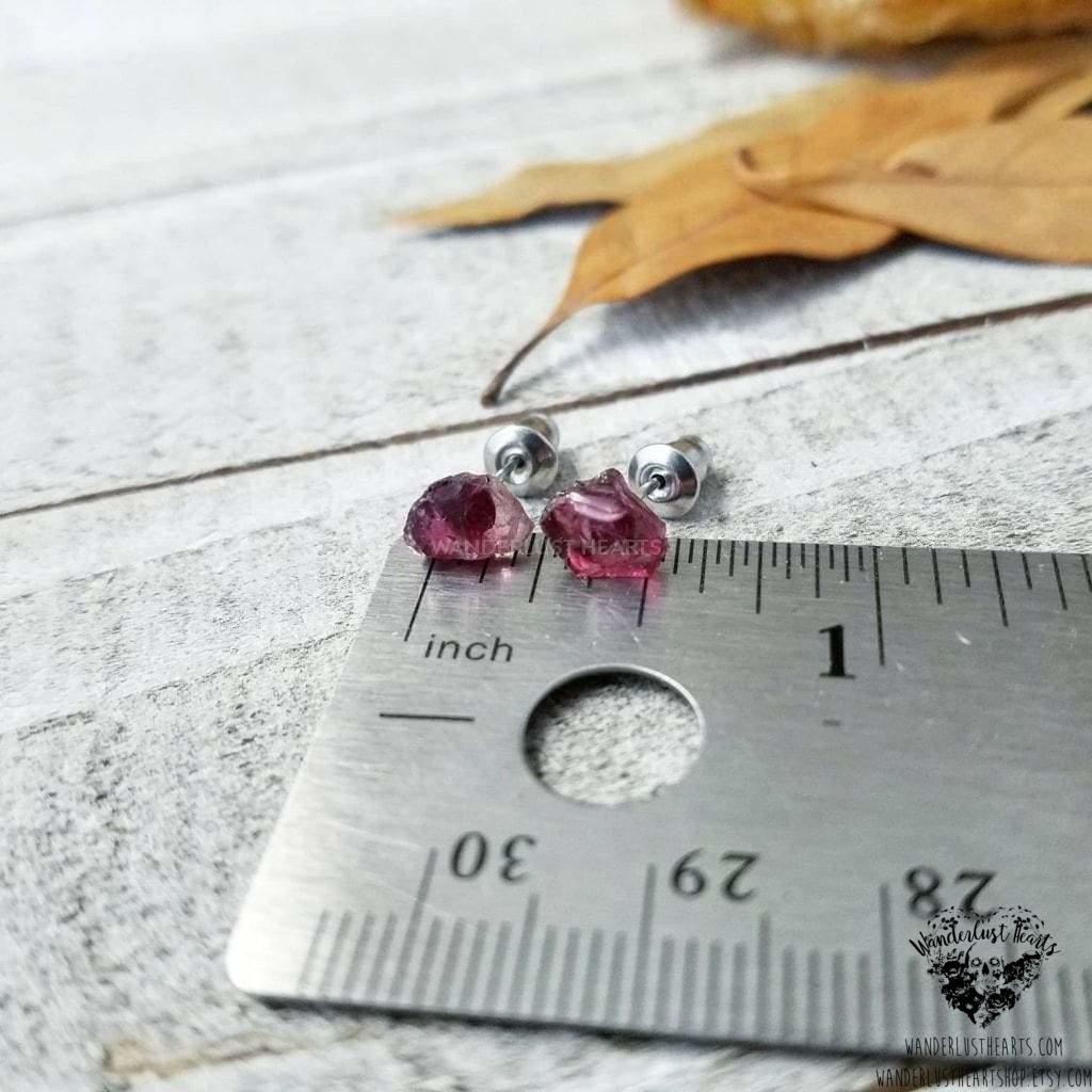 Raw Garnet stud earrings-Wanderlust Hearts