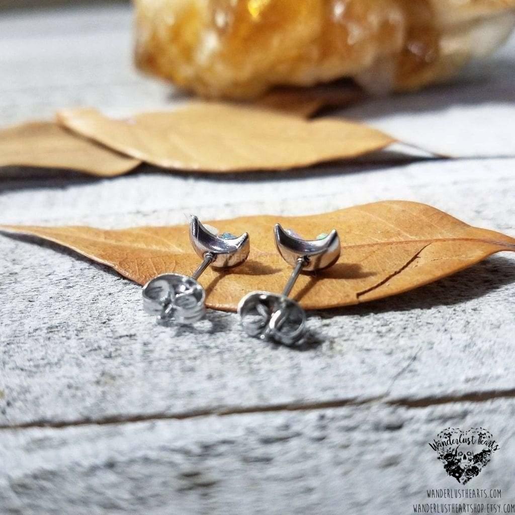 Raw opal moon stud earrings-Wanderlust Hearts