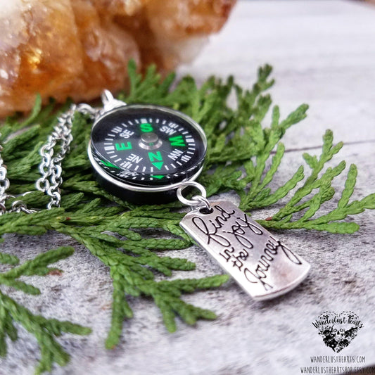 Real Compass necklace-Wanderlust Hearts