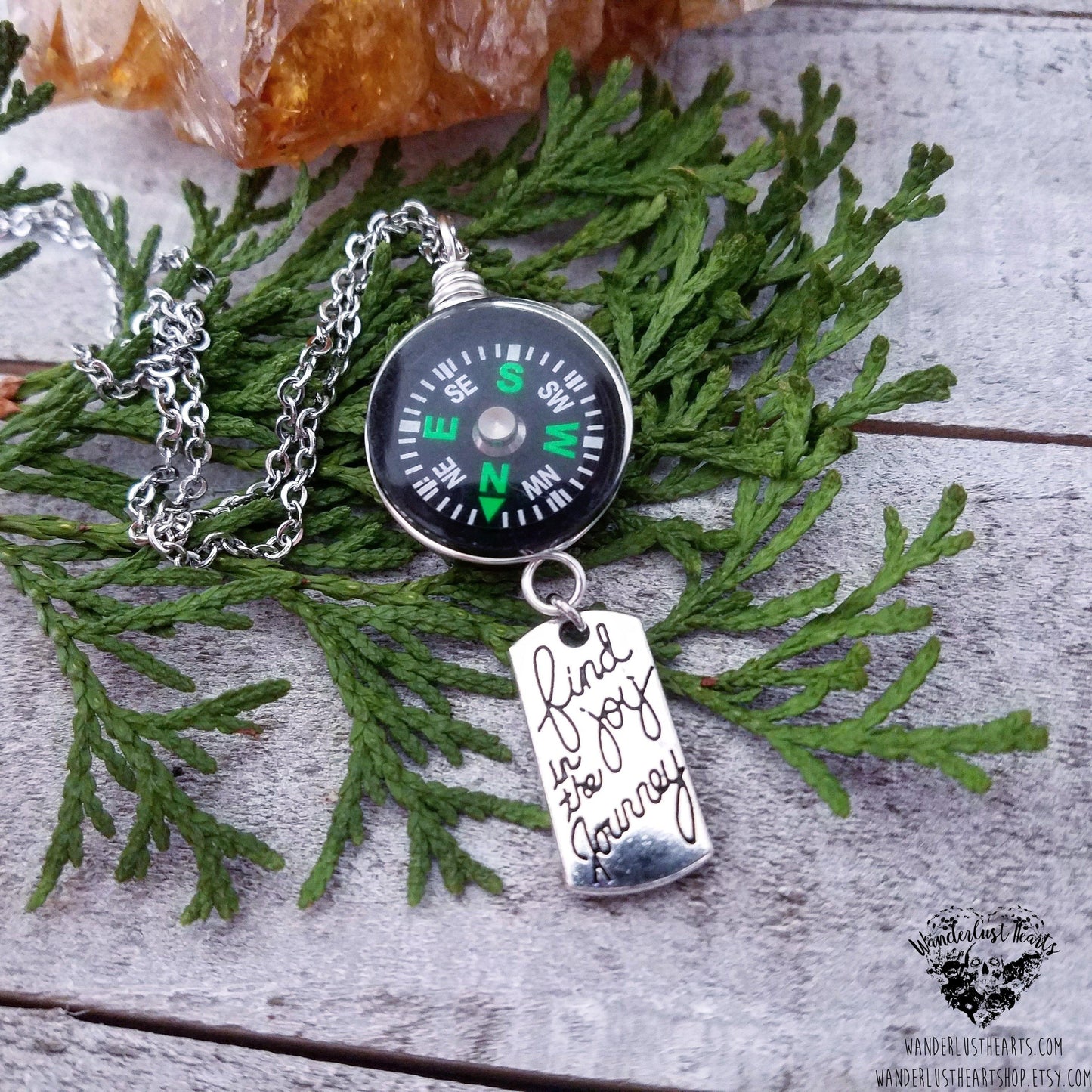 Real Compass necklace-Wanderlust Hearts