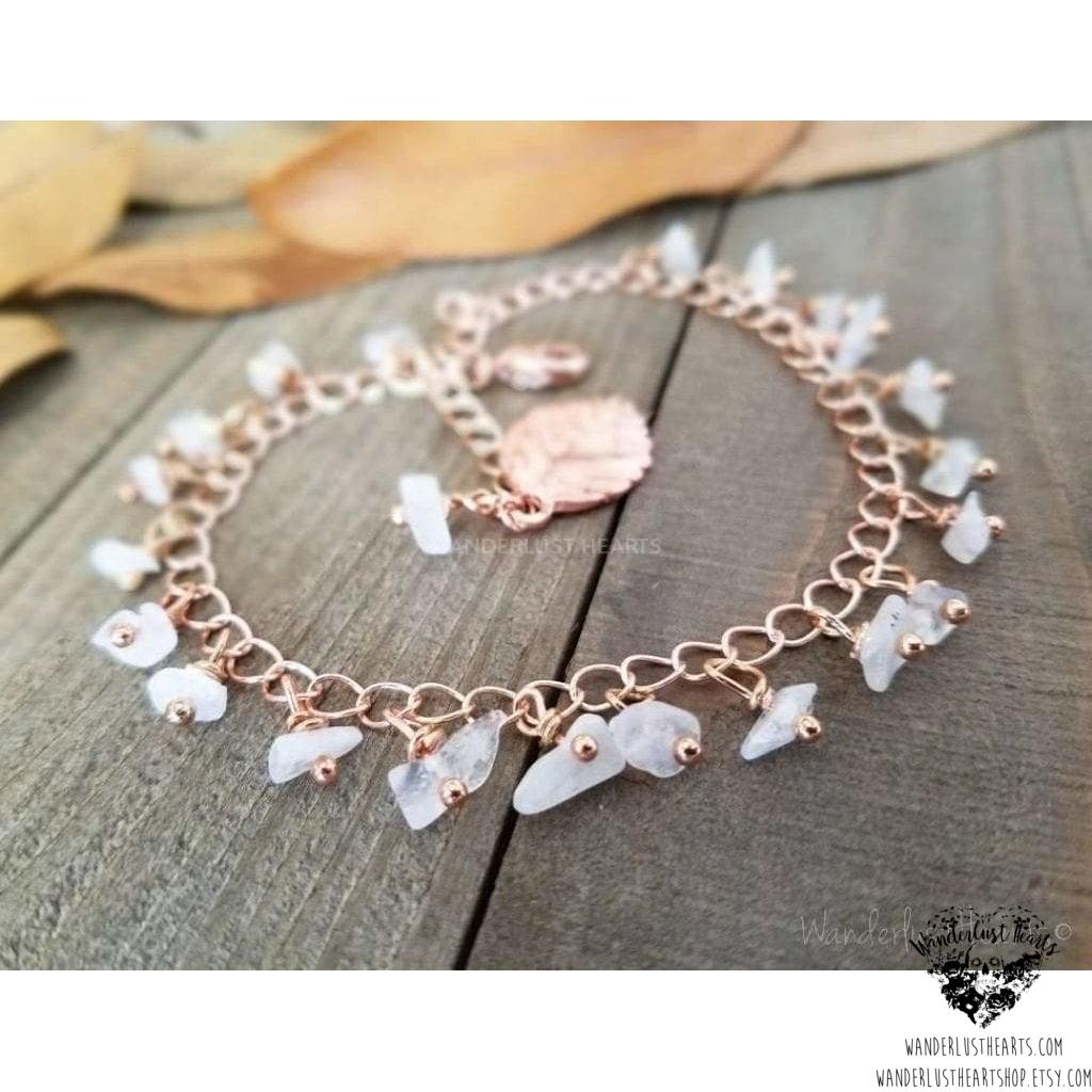 Rose gold anklet | rainbow moonstone beaded-Wanderlust Hearts