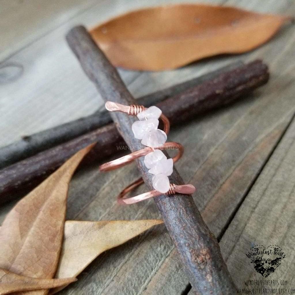 Rose quartz copper ring-Wanderlust Hearts