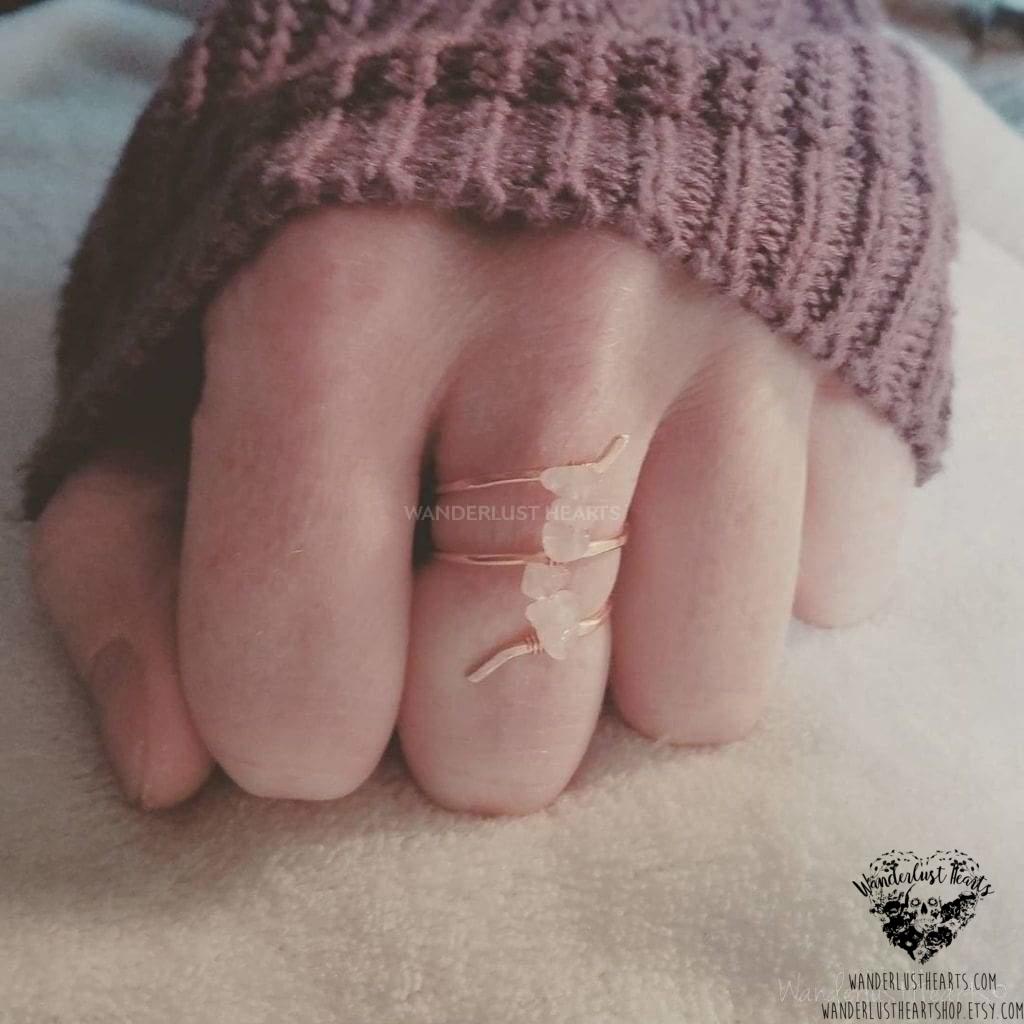 Rose quartz copper ring-Wanderlust Hearts