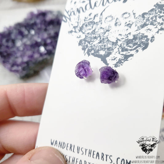 Rough Amethyst stud earrings-Wanderlust Hearts