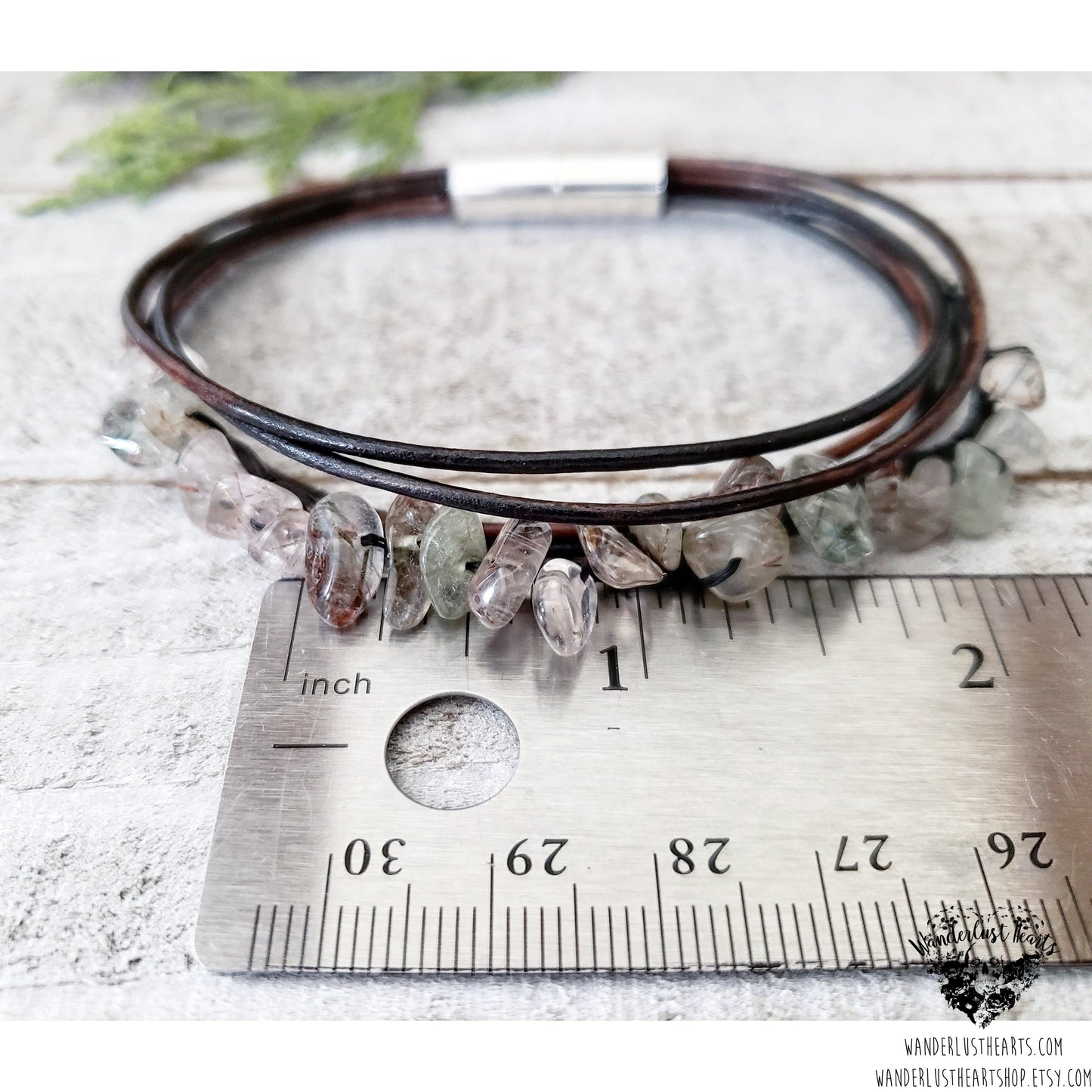 Rutilated quartz leather bracelet-Wanderlust Hearts