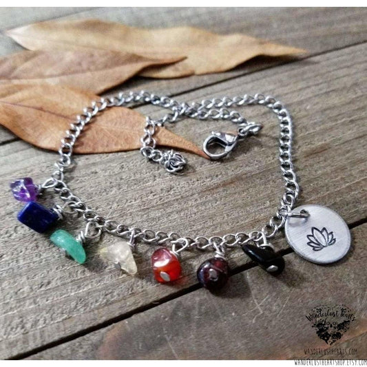 Silver chakra anklet-Wanderlust Hearts