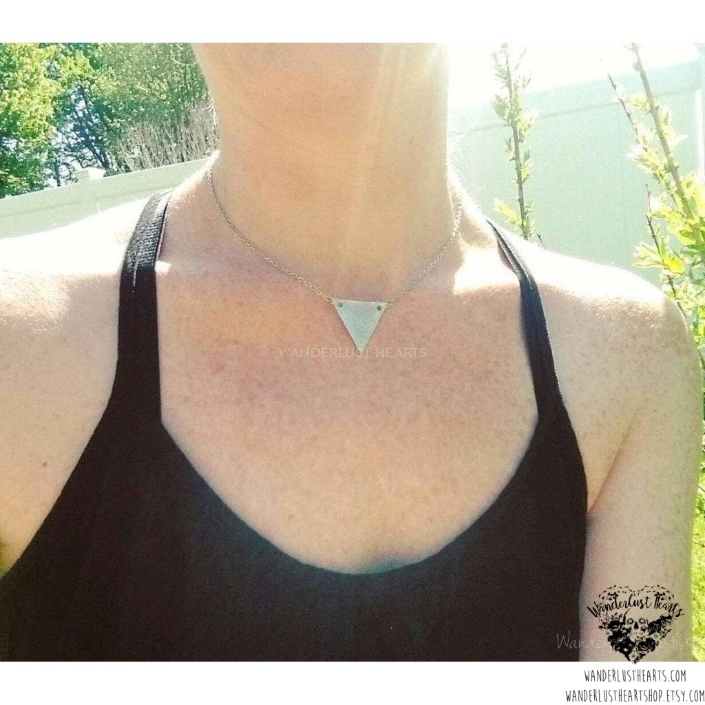 Silver triangle necklace | Hammered silver-Wanderlust Hearts
