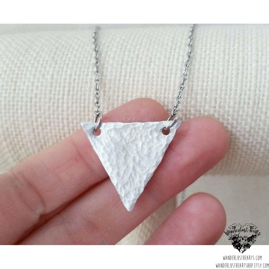 Silver triangle necklace | Hammered silver-Wanderlust Hearts