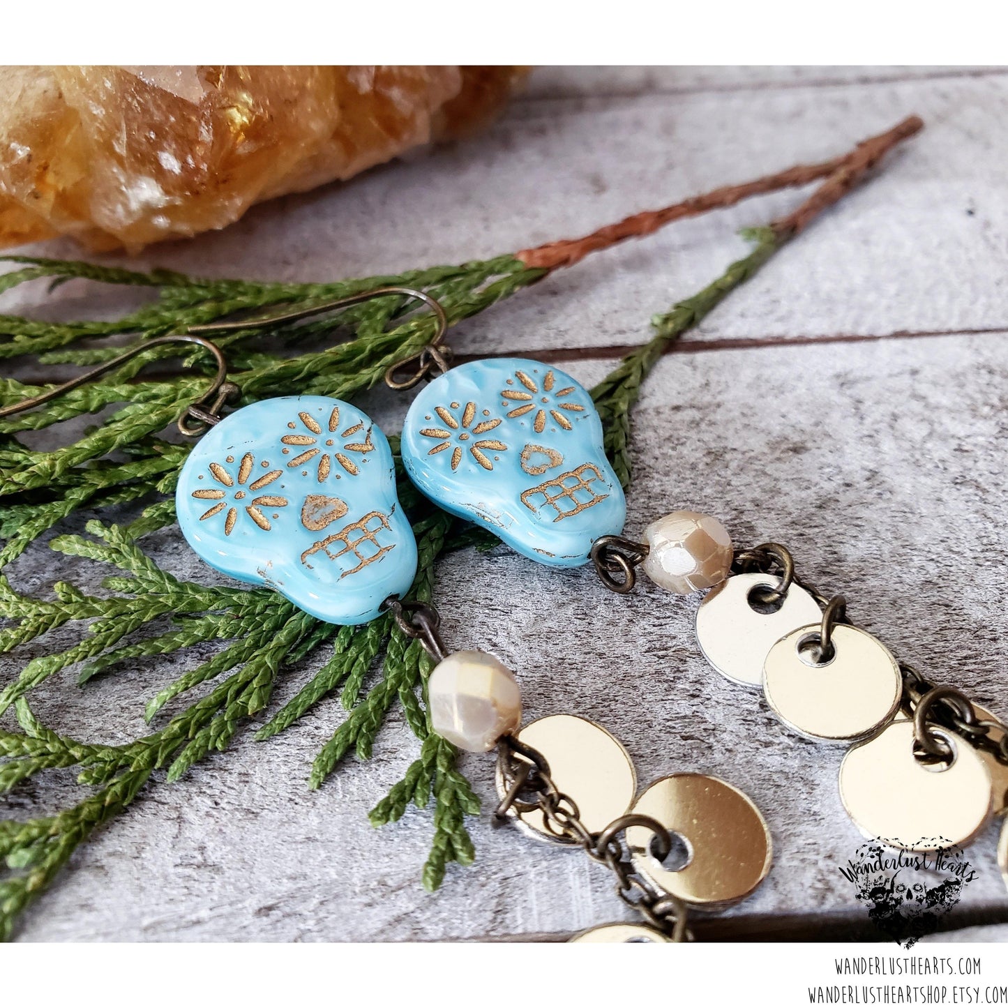 Sugar skull duster earrings-Wanderlust Hearts