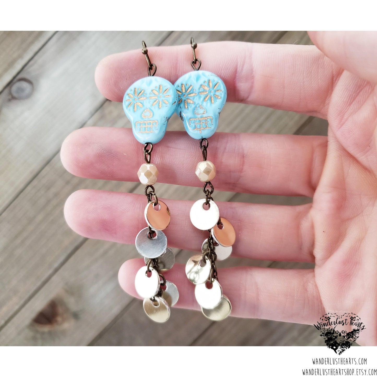 Sugar skull duster earrings-Wanderlust Hearts
