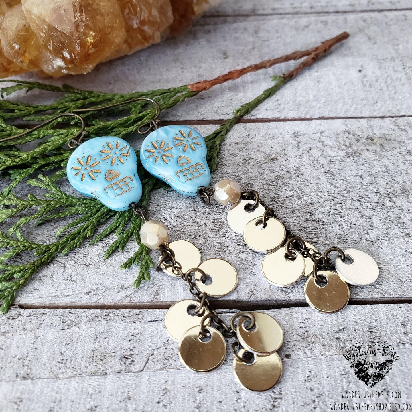 Sugar skull duster earrings-Wanderlust Hearts