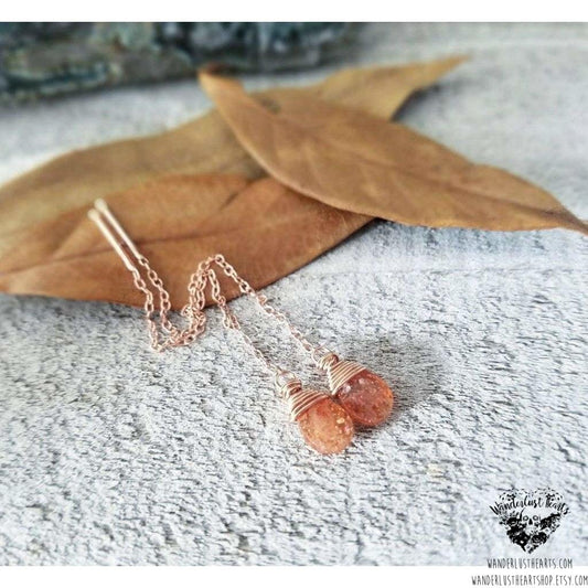 Sunstone rose gold threader earrings-Wanderlust Hearts