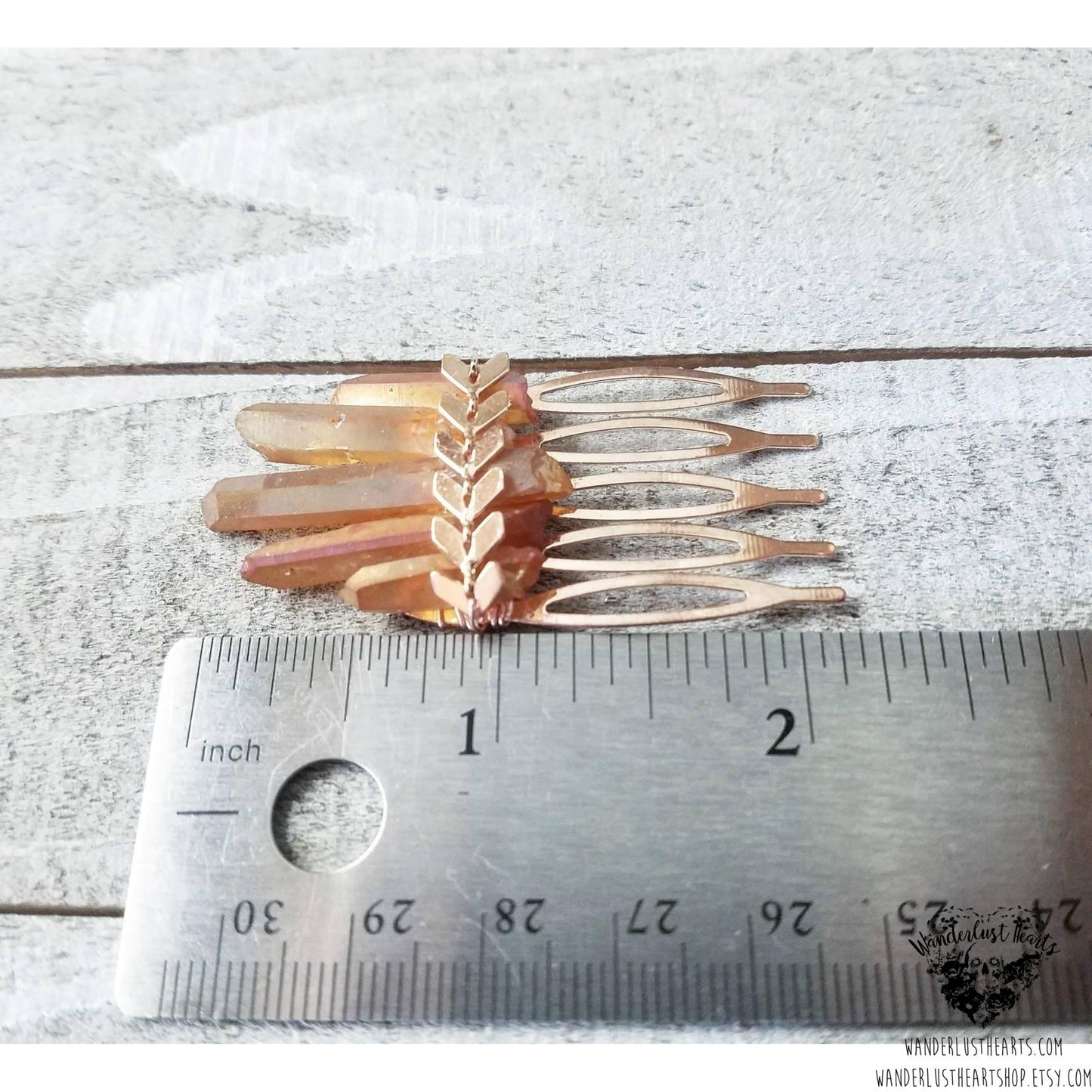 Tangerine quartz crystal Boho hair comb-Wanderlust Hearts
