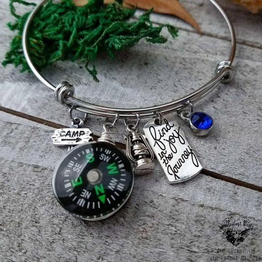 Travel charm bangle bracelet-Wanderlust Hearts