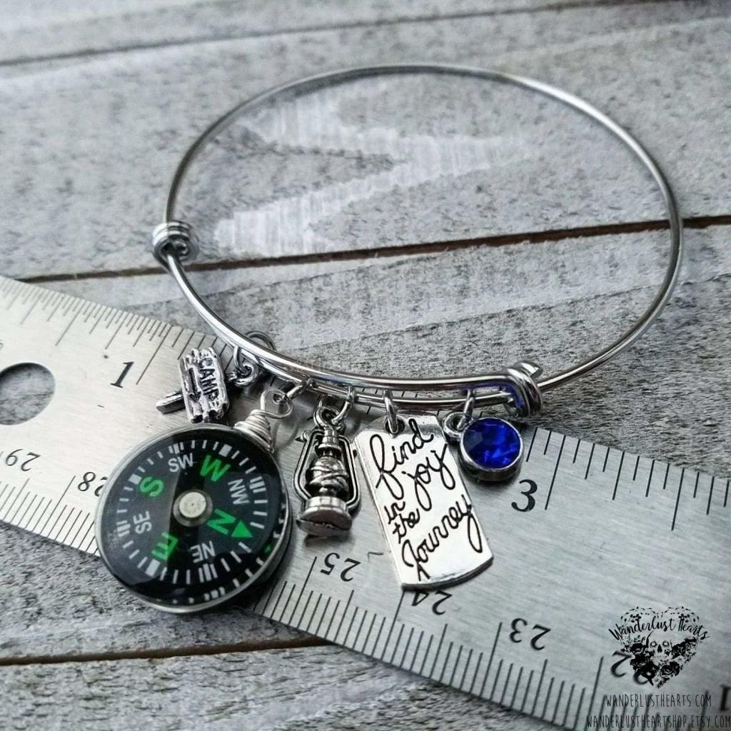 Travel charm bangle bracelet-Wanderlust Hearts