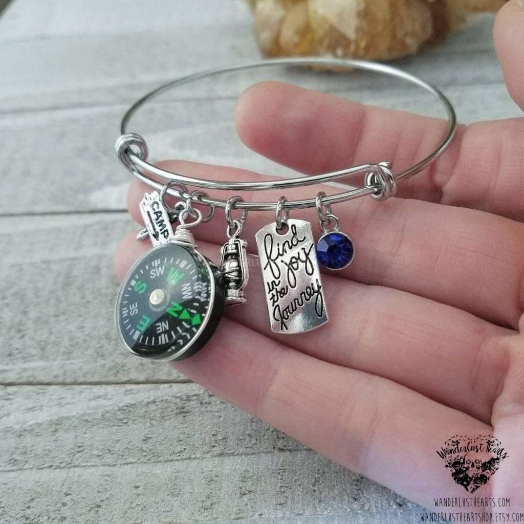 Travel charm bangle bracelet-Wanderlust Hearts