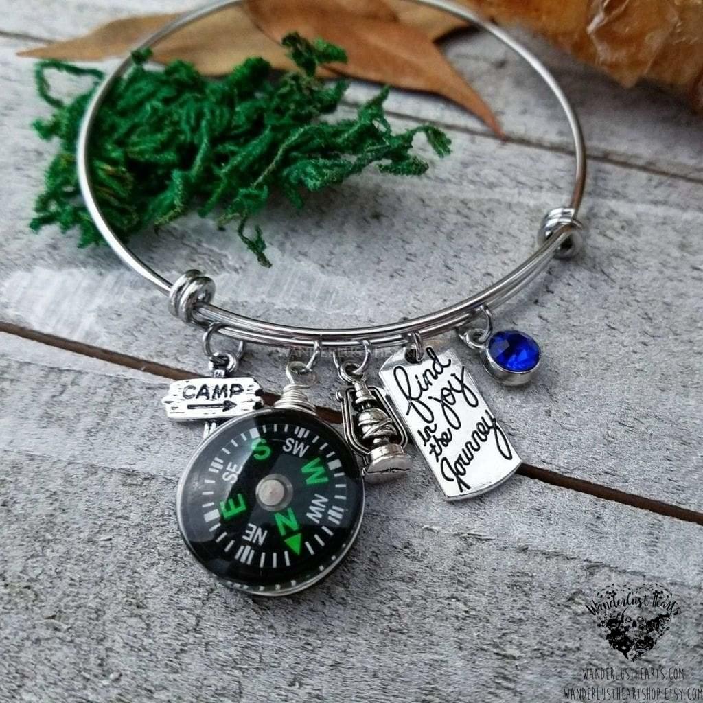 Travel charm bangle bracelet-Wanderlust Hearts