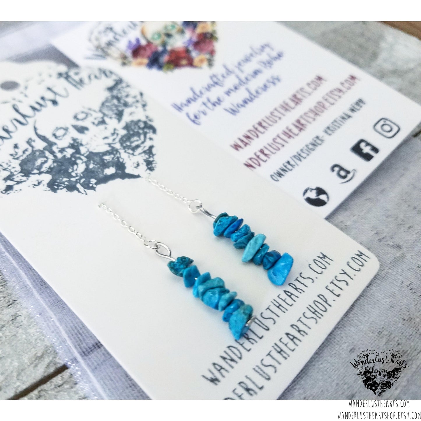 Turquoise threader earrings-Wanderlust Hearts