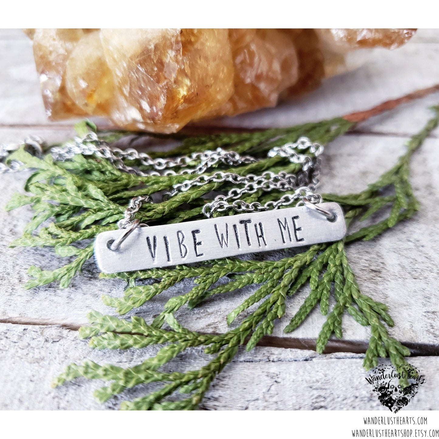 Vibe with me stamped bar necklace-Wanderlust Hearts