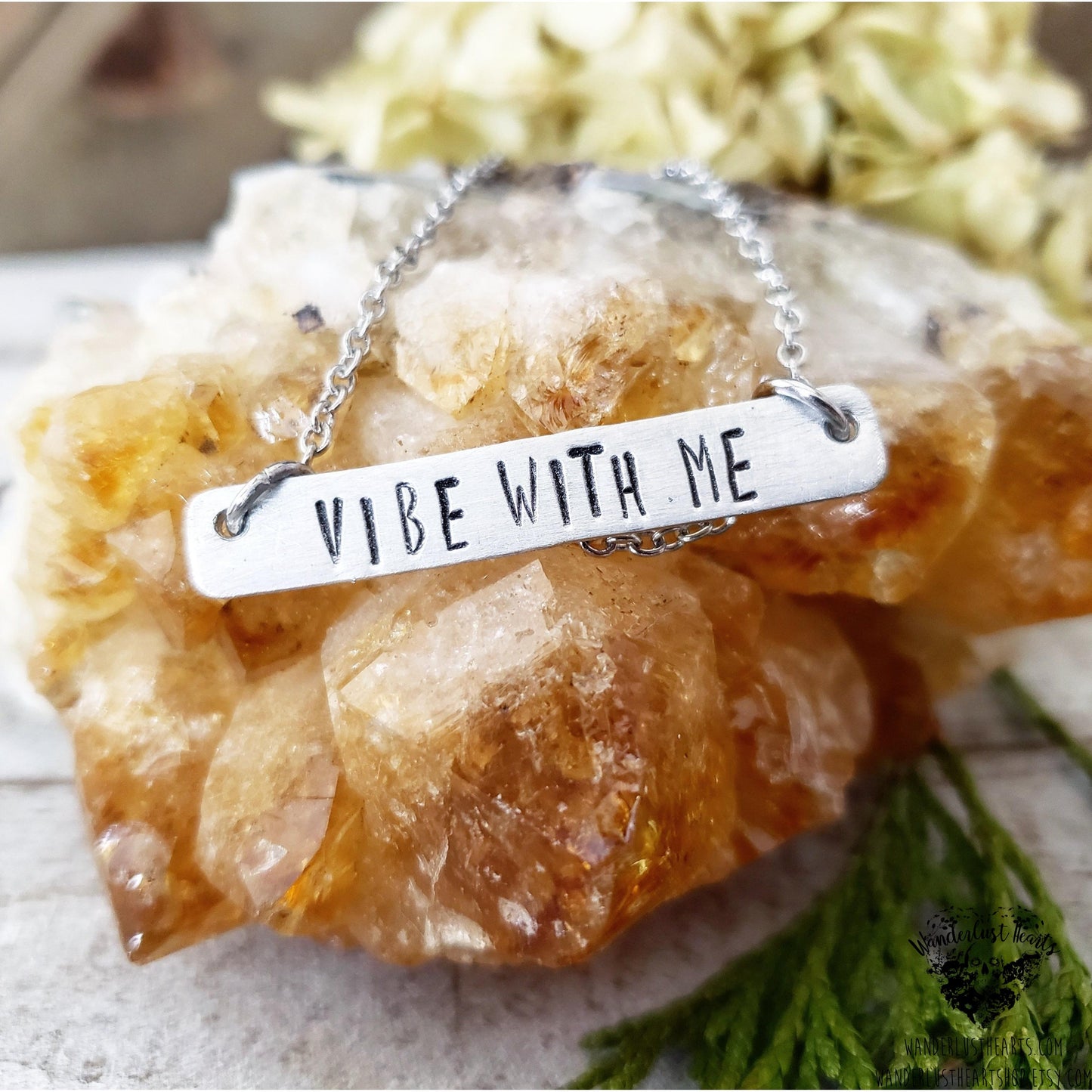 Vibe with me stamped bar necklace-Wanderlust Hearts
