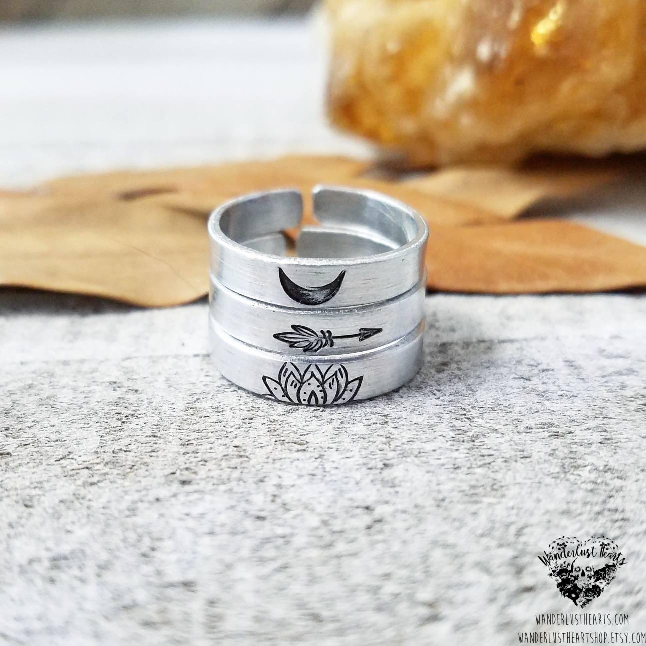 Vibes Stamped stacking rings-Wanderlust Hearts