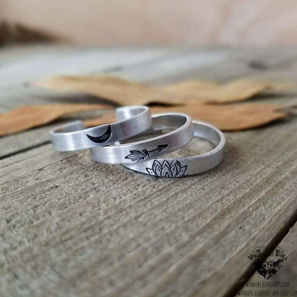 Vibes Stamped stacking rings-Wanderlust Hearts
