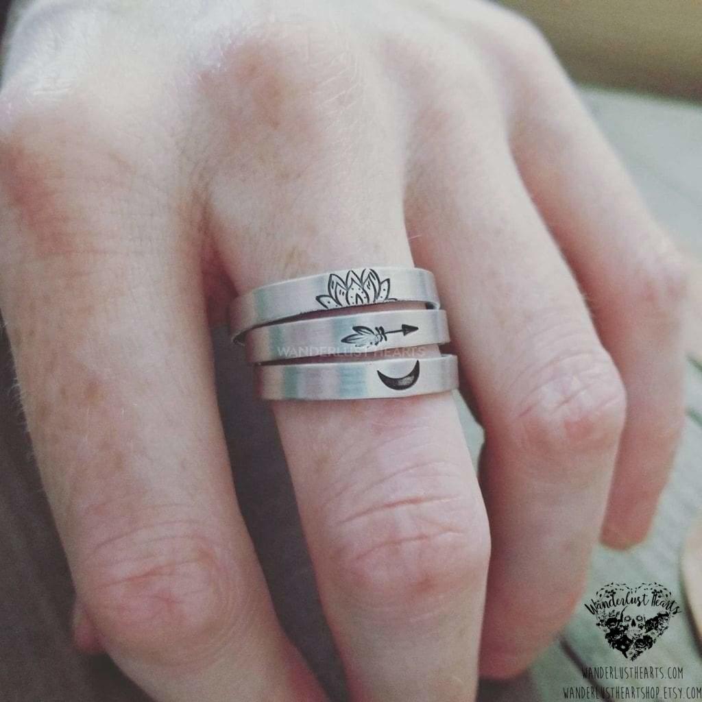 Vibes Stamped stacking rings-Wanderlust Hearts