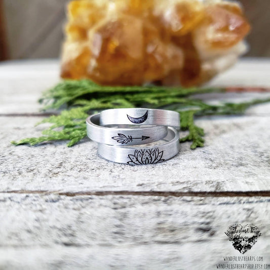 Vibes Stamped stacking rings-Wanderlust Hearts