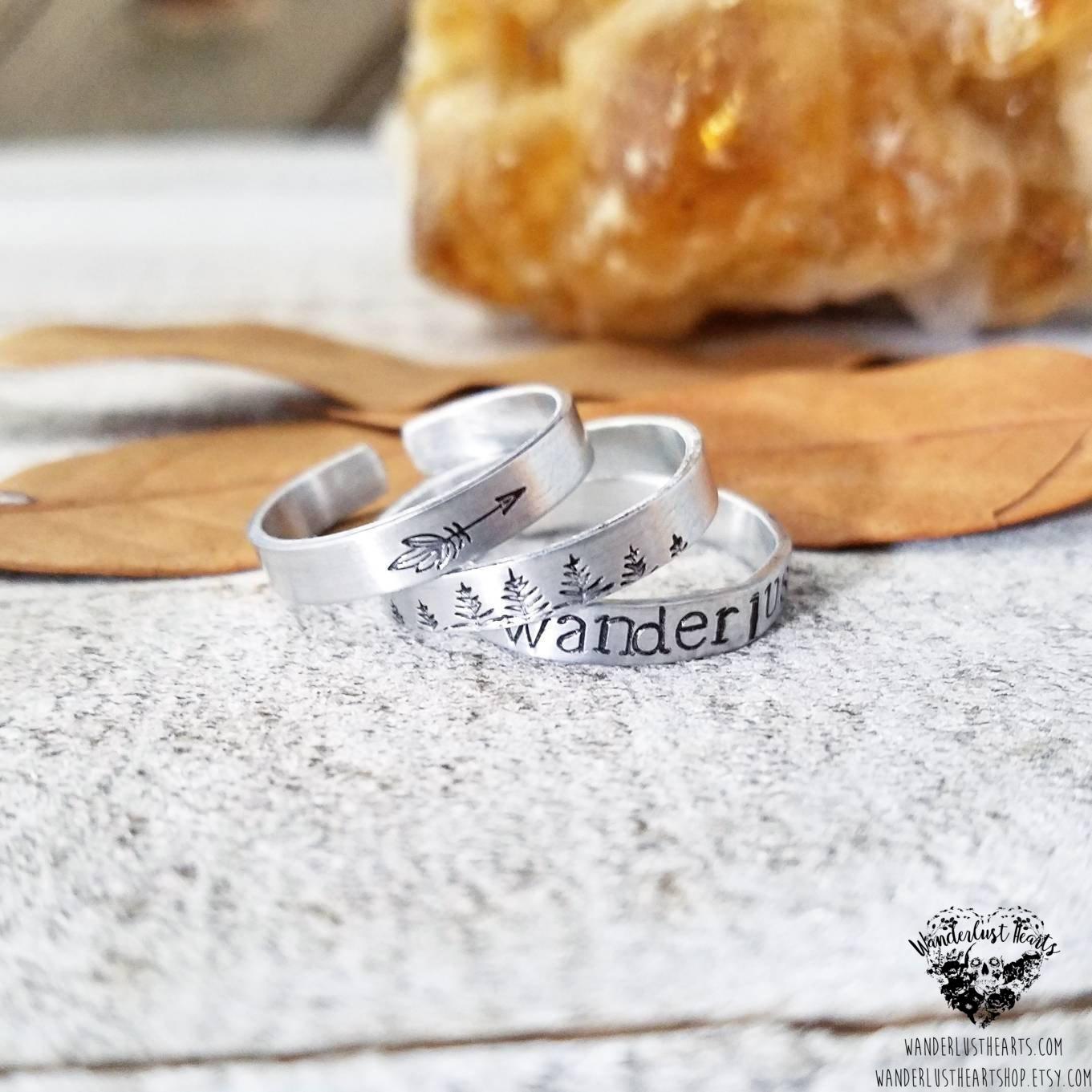 Wanderlust Stamped stacking rings-Wanderlust Hearts