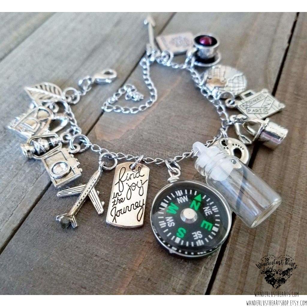 Wanderlust Travel charm bracelet-Wanderlust Hearts